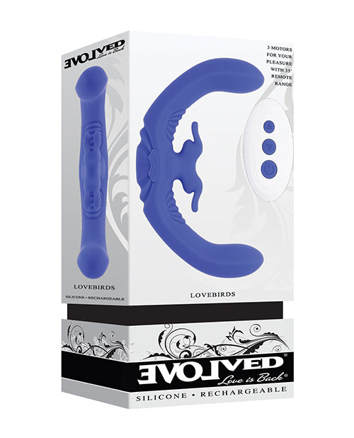 Evolved Lovebirds Curved Dual-Ended Rabbit Vibe w/Remote Control - Blue by Evolved