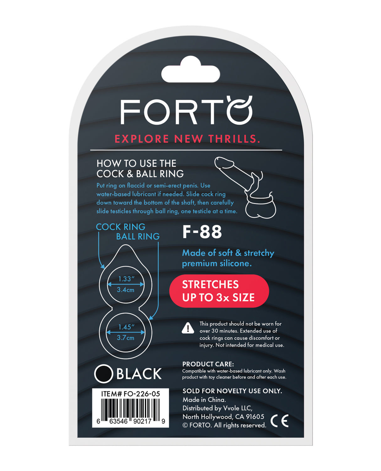 Forto F-88 Double Ring Liquid Silicone Cock Ring - Black by Forto