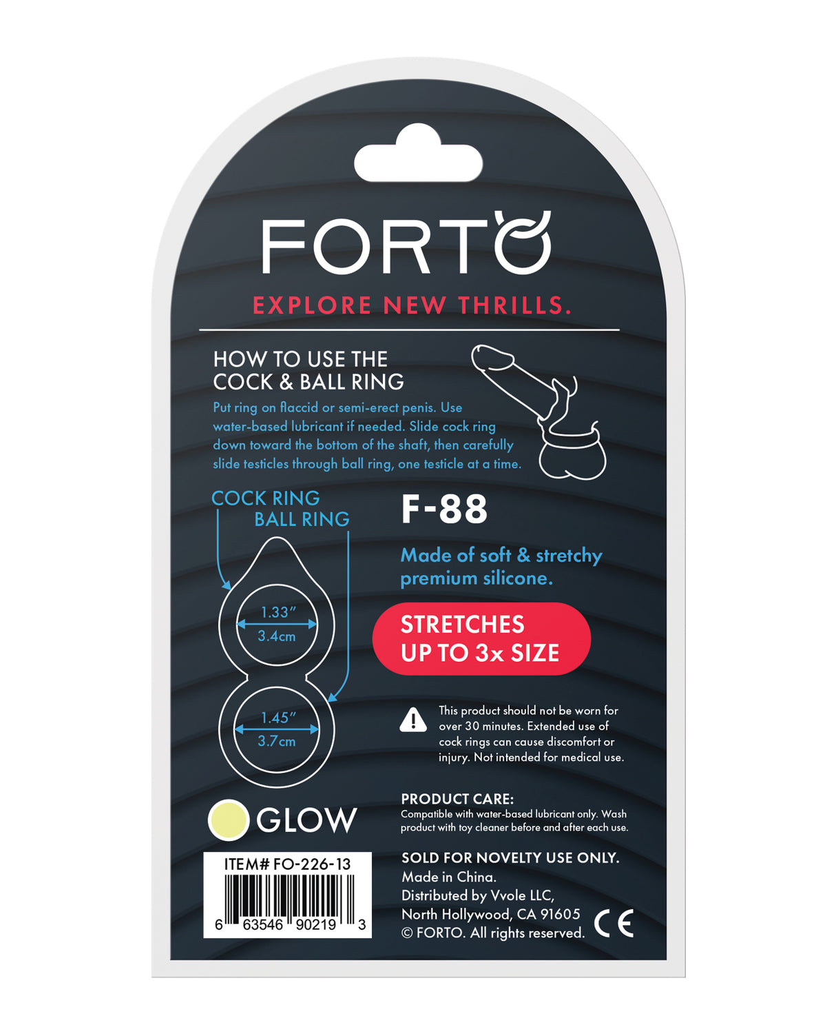 Forto F-88 Double Ring Liquid Silicone Cock Ring - Glow in the Dark by Forto