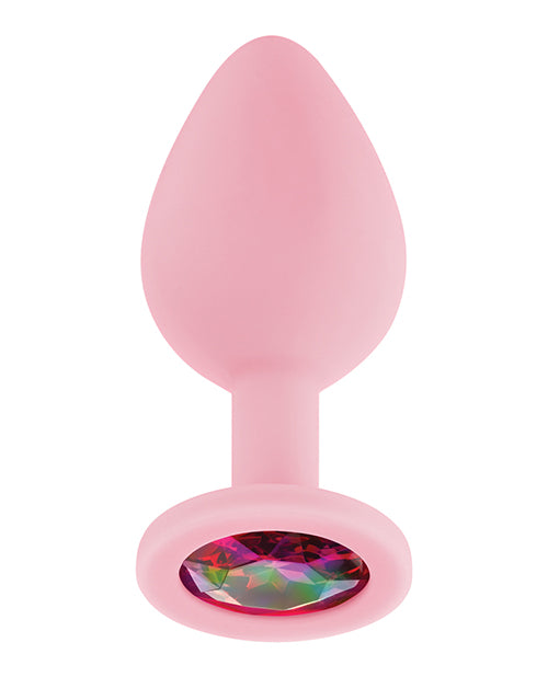 Luv Inc. Jeweled Silicone Butt Plug w/Three Stones - Medium Light Pink by Luv Inc.