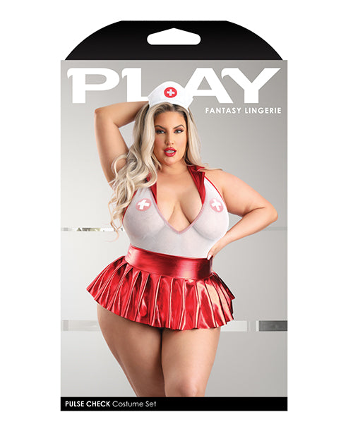 Play by Fantasy Lingerie Collared Teddy with Pleated Skirt, Red/White 3X/4X