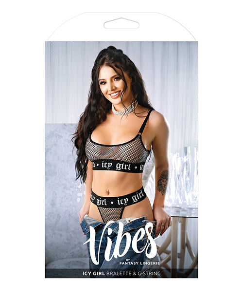 Vibes Icy Girl Metallic Fishnet Bralette & G-String Black L/XL by Vibes by Fantasy Lingerie