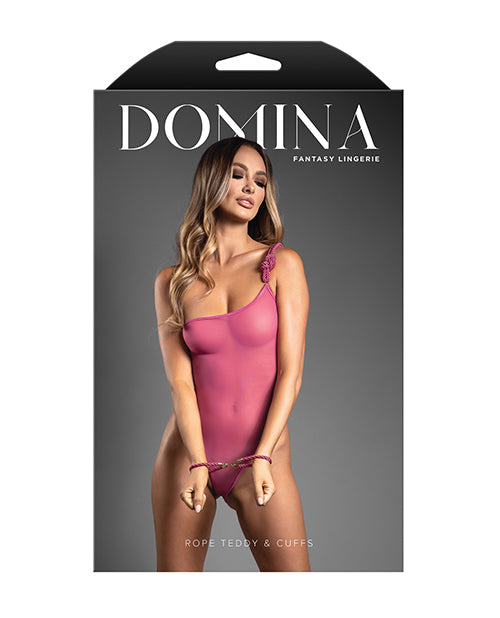 Domina One-Shoulder Sheer Mesh Teddy w/Rope Cuffs - Pink L/XL by Domina by Fantasy