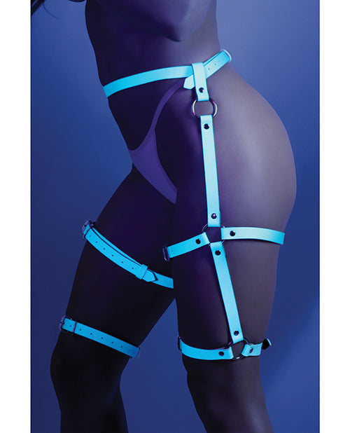 Glow Buckle Up Glow in the Dark Leg Harness Light Blue O/S by Glow by Fantasy Lingerie