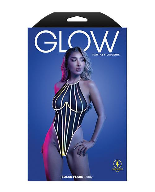 Solar Flare Flash Reflective Binding Halter Tie Teddy - Black L/XL by Glow by Fantasy Lingerie