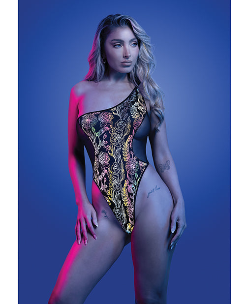 Luminescent Flash Reflective Floral Print Teddy - Black M/L by Glow by Fantasy Lingerie