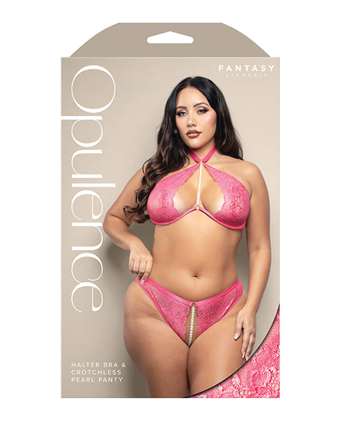 Opulence Shimmer Lace Bra & Panty w/Pearl details - Hot Pink QN by Opulence by Fantasy