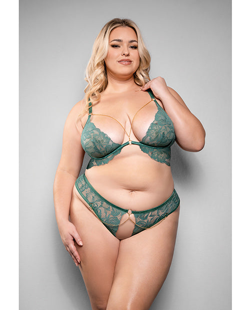 Temptress Aerin Lace Bra w/Removable Chain & Panty 2 pc Set - Green 3X/4X by Temptress by Fantasy