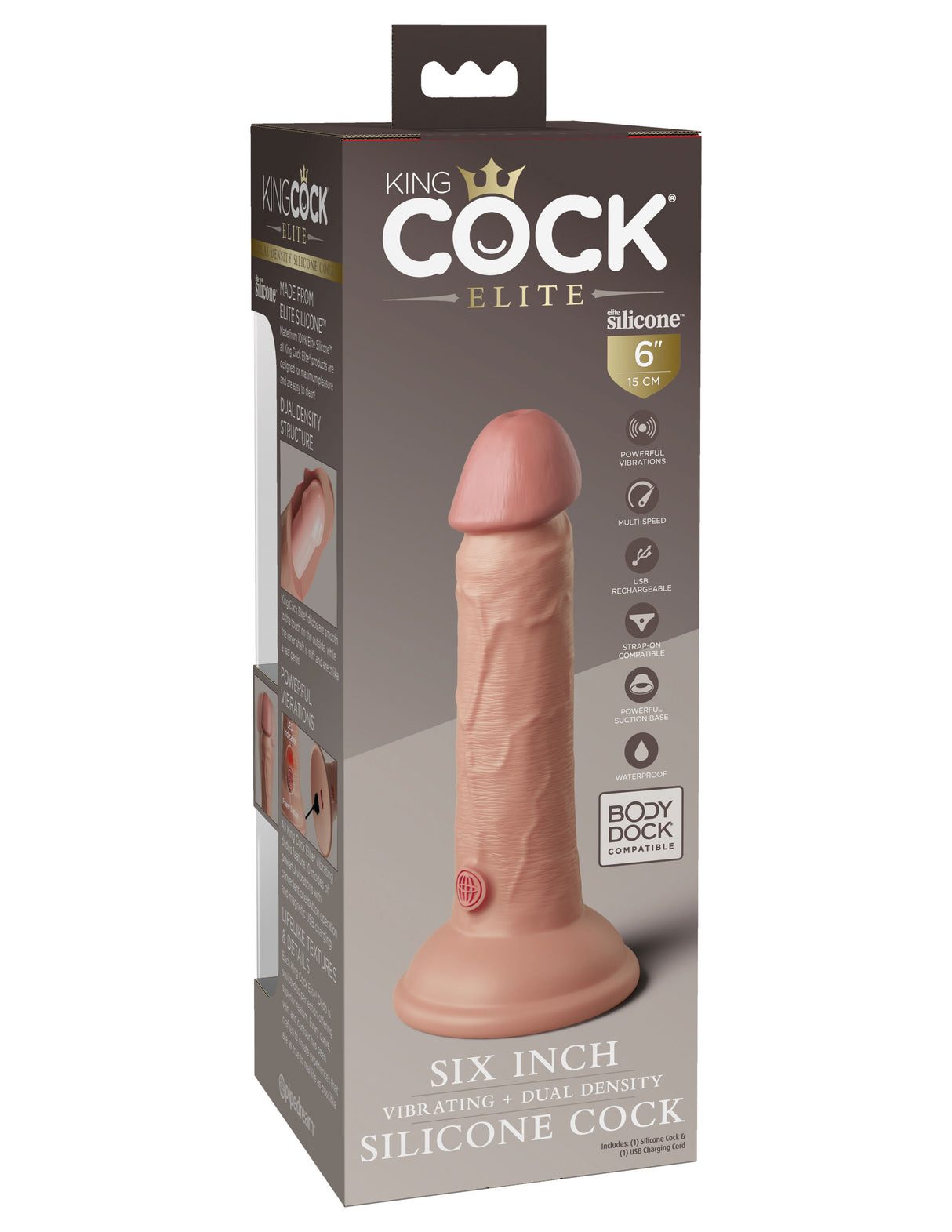 Pipedream King Cock Elite 6" Vibrating Dual-Density Silicone Dildo — Light - PD5776-21