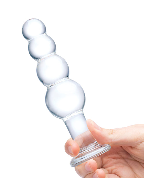 Glas 7.25" Glass Beaded Butt Plug - Clear by Glas