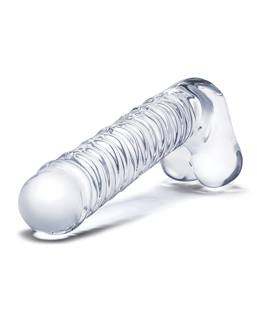 Glas 8" Realistic Ribbed Glass G-Spot Dildo w/Balls - Clear by Glas