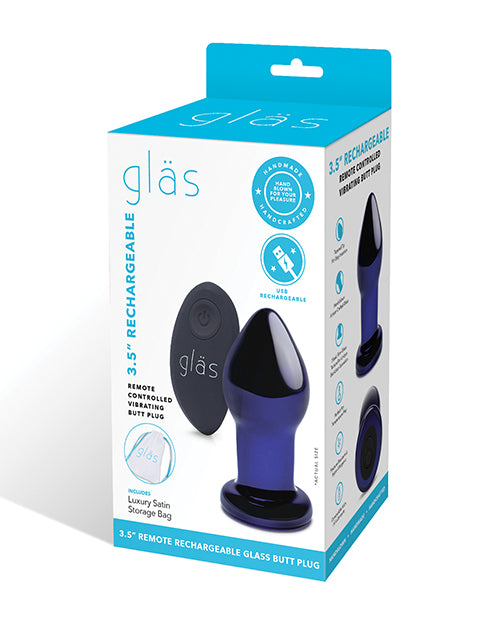 Glas 3.5" Rechargeable Vibrating Butt Plug - Blue by Glas