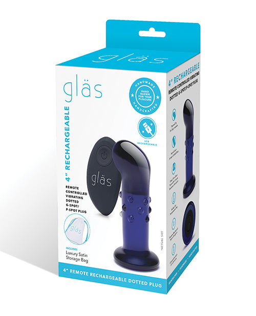 Glas 4" Rechargeable Vibrating Dotted G Spot/P Spot Plug - Blue by Glas