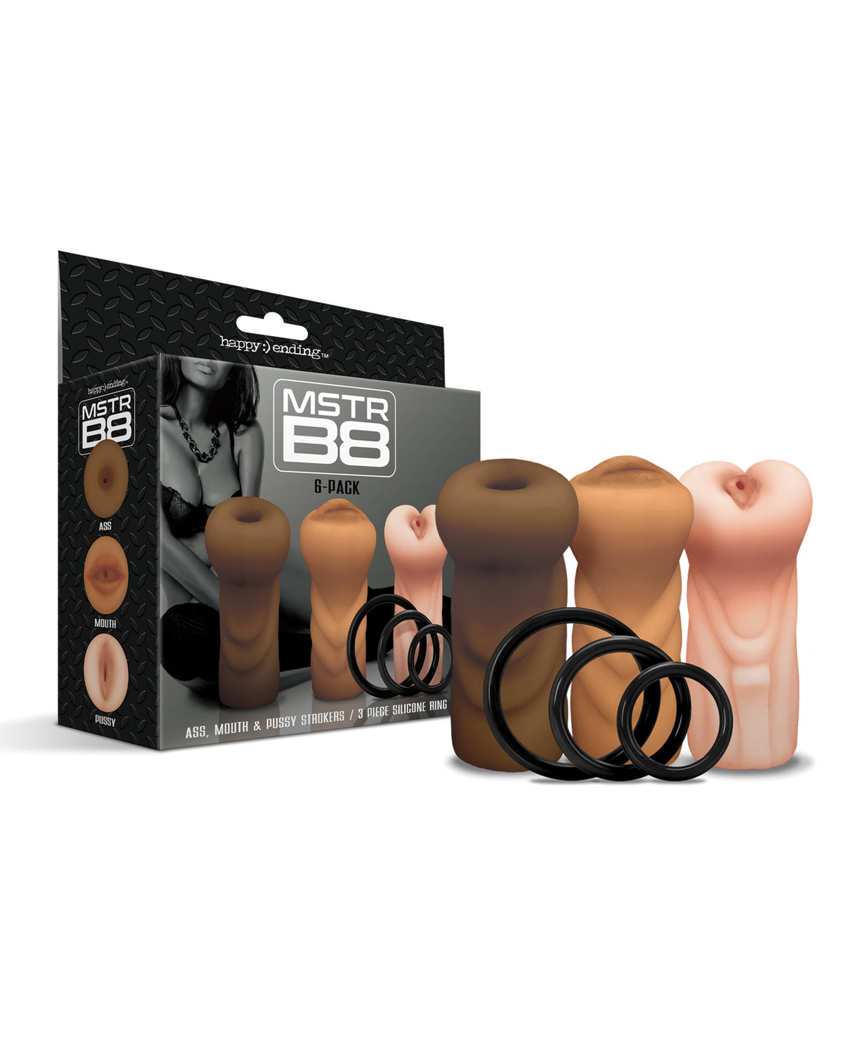 MSTR B8 Stroker Set w/C-Rings - Assorted Pack of 3 by Happy Ending