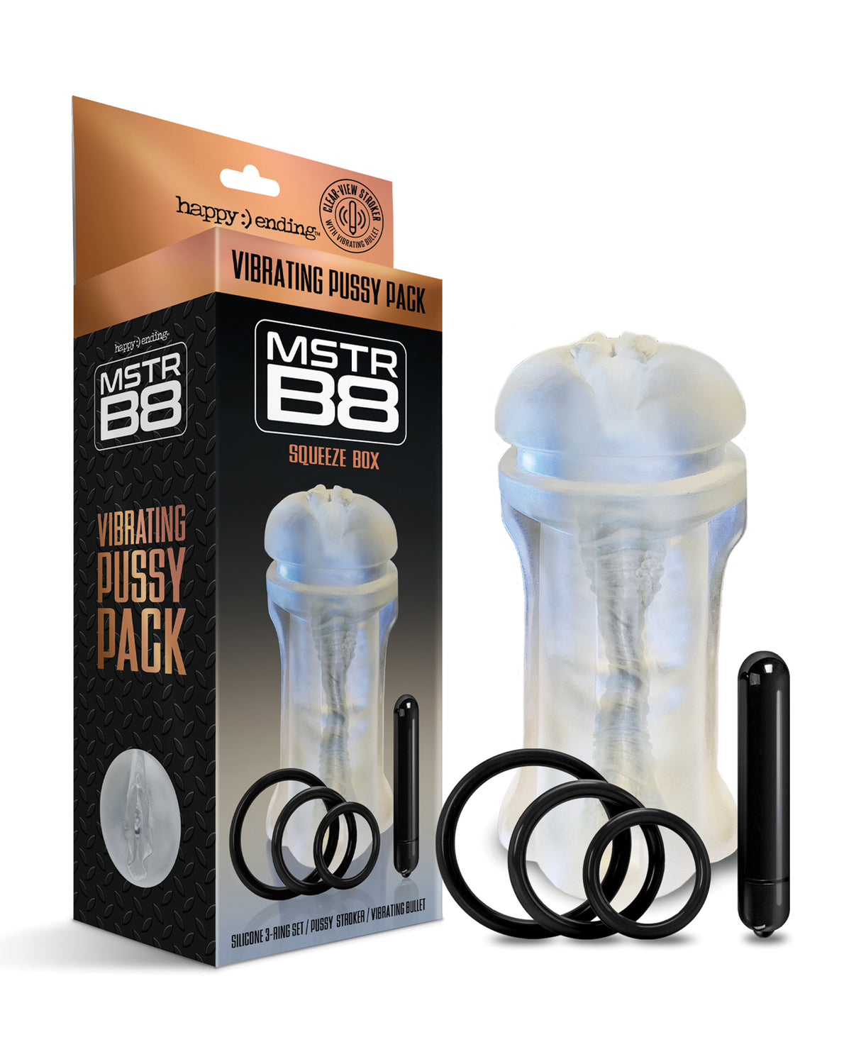 MSTR B8 Squeeze Box Vibrating Pussy Pack - Kit of 5 Clear by Happy Ending