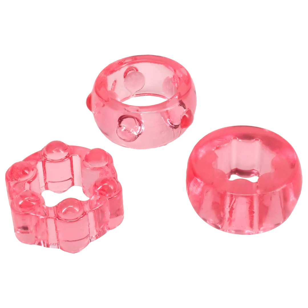 Doc Johnson Crystal Jellies Performance Ring Set, 3-Pack Pink - DJ0291-07-CD