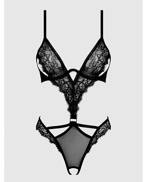 Nadia Lace & Mesh Cutout Teddy - Black 1X/2X by House of Desire