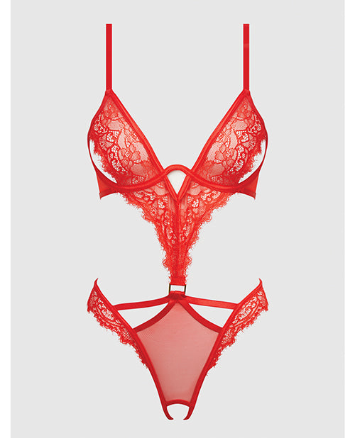 Nadia Lace & Mesh Cutout Teddy - Grenadine Dark Orange SM by House of Desire