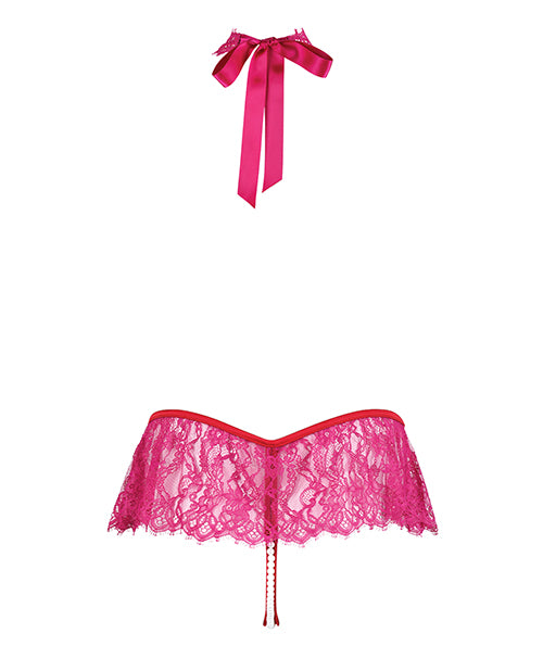 Jocelyn Lace Halter Teddy w/Open Crotch - Raspberry 3X/4X by House of Desire