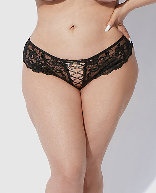 Bella Lace Up Tanga Panty w/Jewel Detail - Black 1X/2X by House of Desire