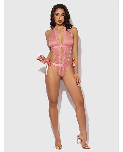 Kiki Lace & Satin Drop Off Teddy - Rose MD by House of Desire