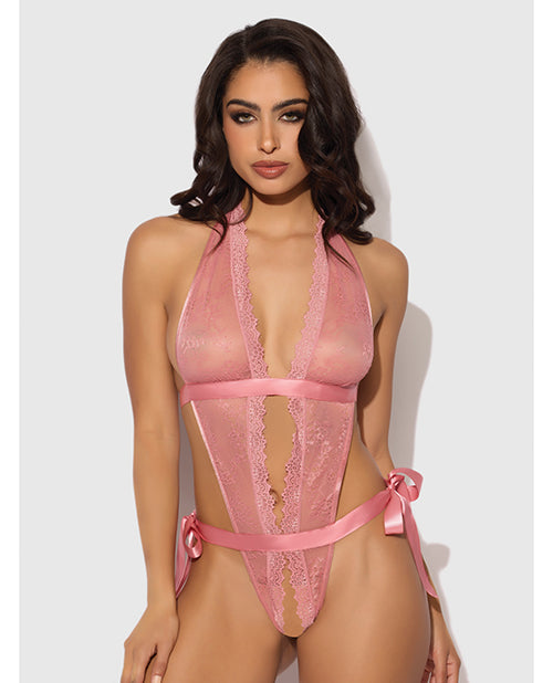 Kiki Lace & Satin Drop Off Teddy - Rose SM by House of Desire