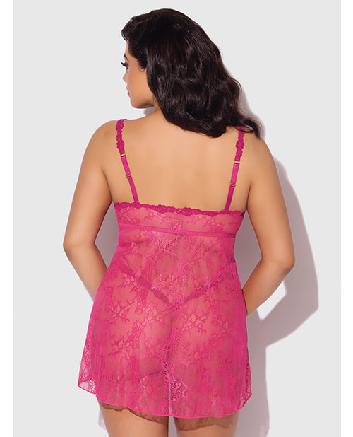 Yvone Lace Babydoll w/Front Closure & G-String 2 pc Set - Pink 1X/2X by House of Desire