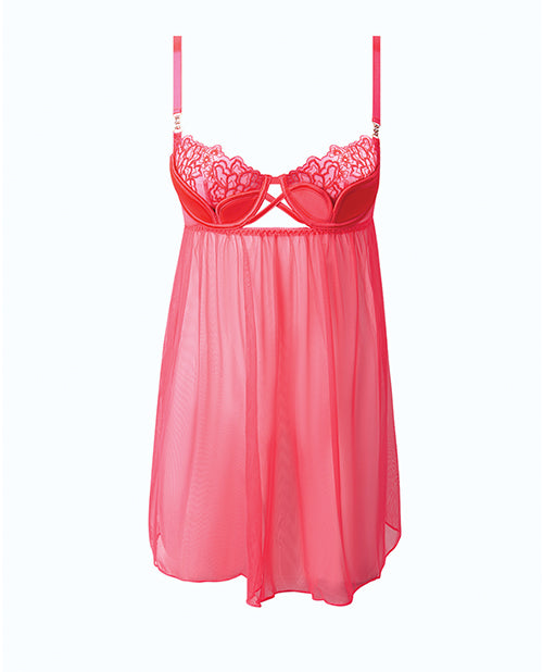 Eden Mesh Chemise Mini Dress w/Keyhole Cutout Details - Coral LG by House of Desire