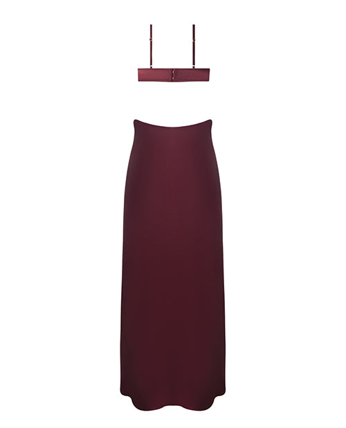 Brigeta Satin Cut Out Long Dress - Burgundy MD by House of Desire