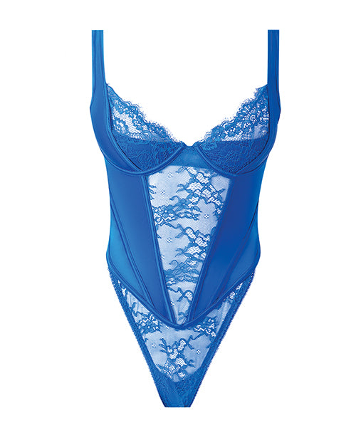 Madeline Lace & Mesh High Waist Teddy - Cobalt Blue SM by House of Desire