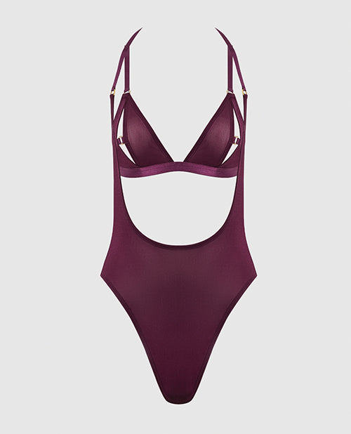 Yasmine Shimmer Mesh Slit Cup, Backless Teddy & Bralette Set - Burgundy MD by House of Desire