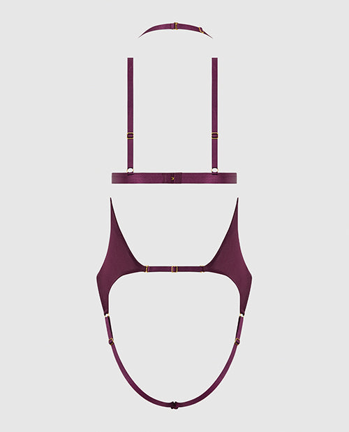 Yasmine Shimmer Mesh Slit Cup, Backless Teddy & Bralette Set - Burgundy MD by House of Desire