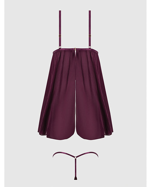 Yasmine Shimmer Mesh O-Ring Slit Cup Babydoll & G-String Set - Burgundy SM by House of Desire