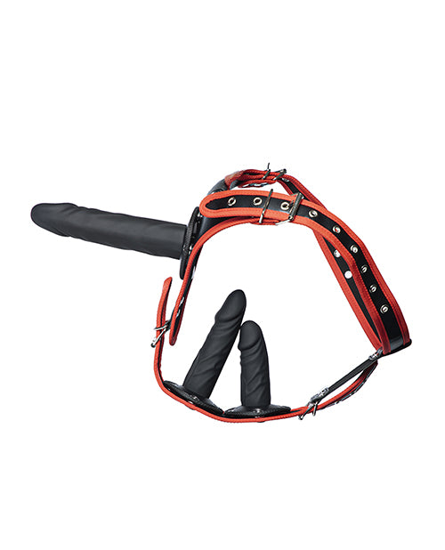 Kinky Play Box Triple Thrill Strap-On Harness Kit - Black/Red by Honey Play Box
