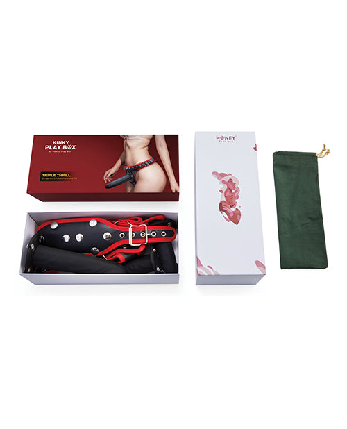 Honey Play Box Triple Thrill Strap-On Harness Kit — Black/Red, 3 Dildos