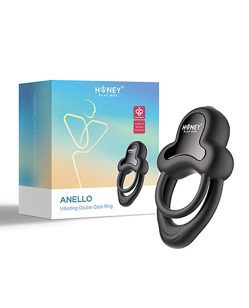 Anello Vibrating Double Cock Ring w/Clitoral Stimulator - Black by Honey Play Box