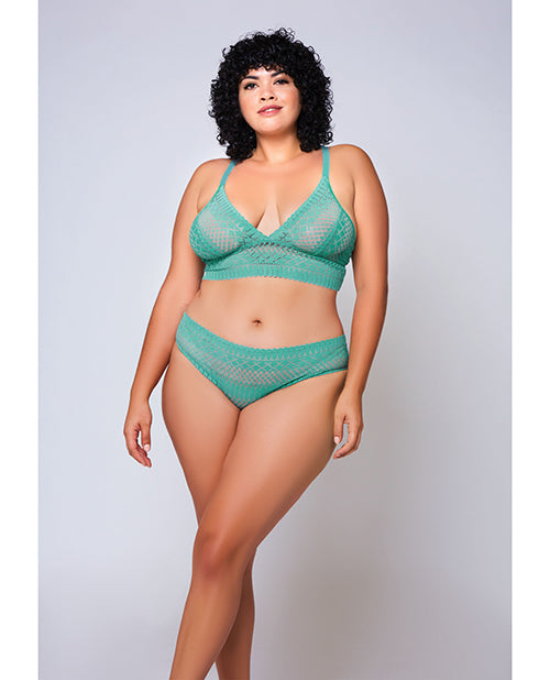 Geometric Lace Bralette & Hipster Teal 1X by iCollection Lingerie