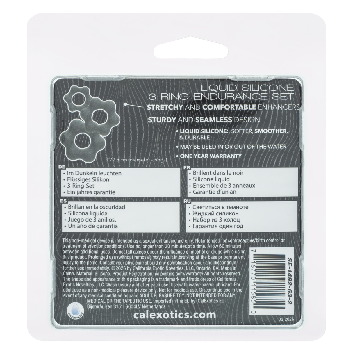 CalExotics Alpha Liquid Silicone 3-Ring Endurance Set — Grey, 1 in - SE1492632