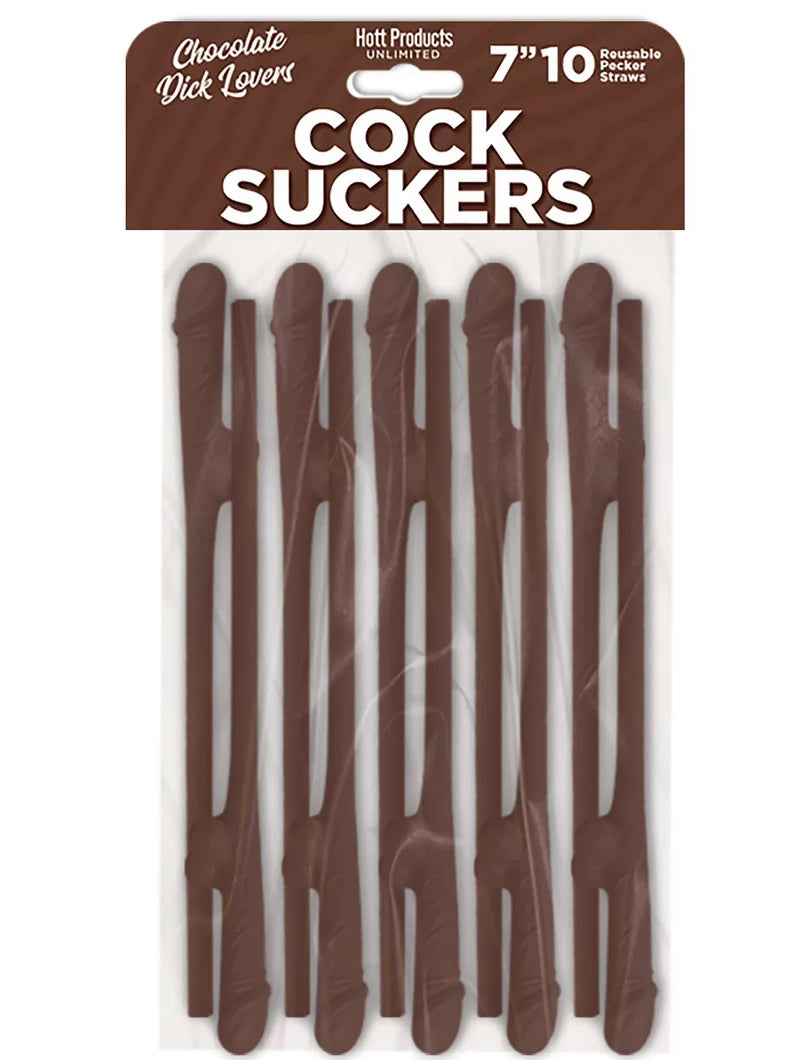 Hott Products Chocolate Novelty Party Straws — 10 Reusable Pecker-Shaped Straws - HP3447