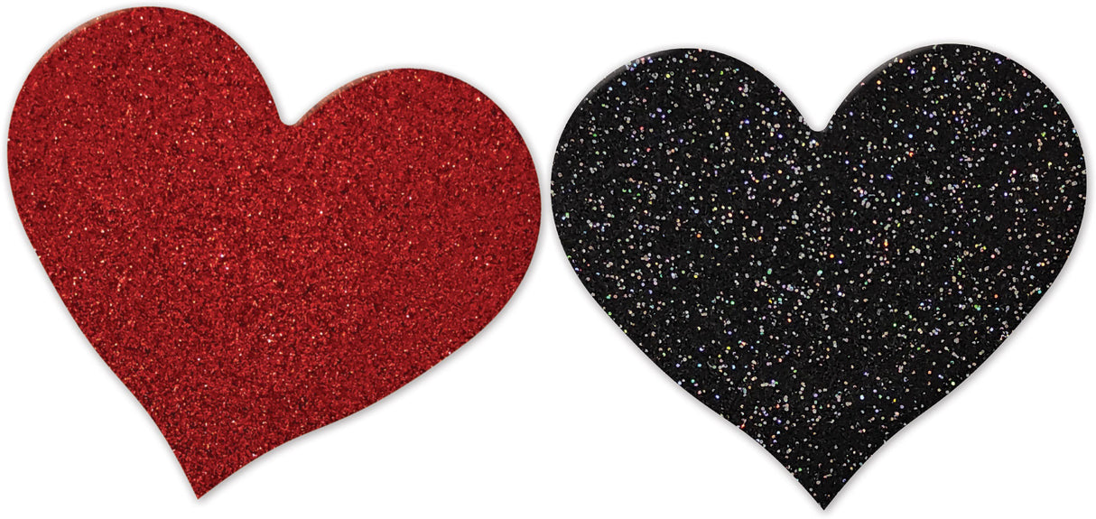 Hott Products Nipplicious Heart-Shaped Glitter Pasties, 2 Pairs (Red & Black) - HTP3339