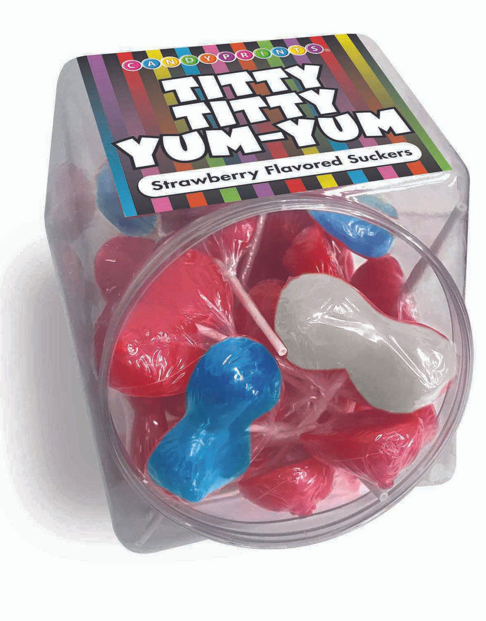 Little Genie Titty Titty Yum Yum Strawberry Boobie Suckers, 48 Count - CP-1049