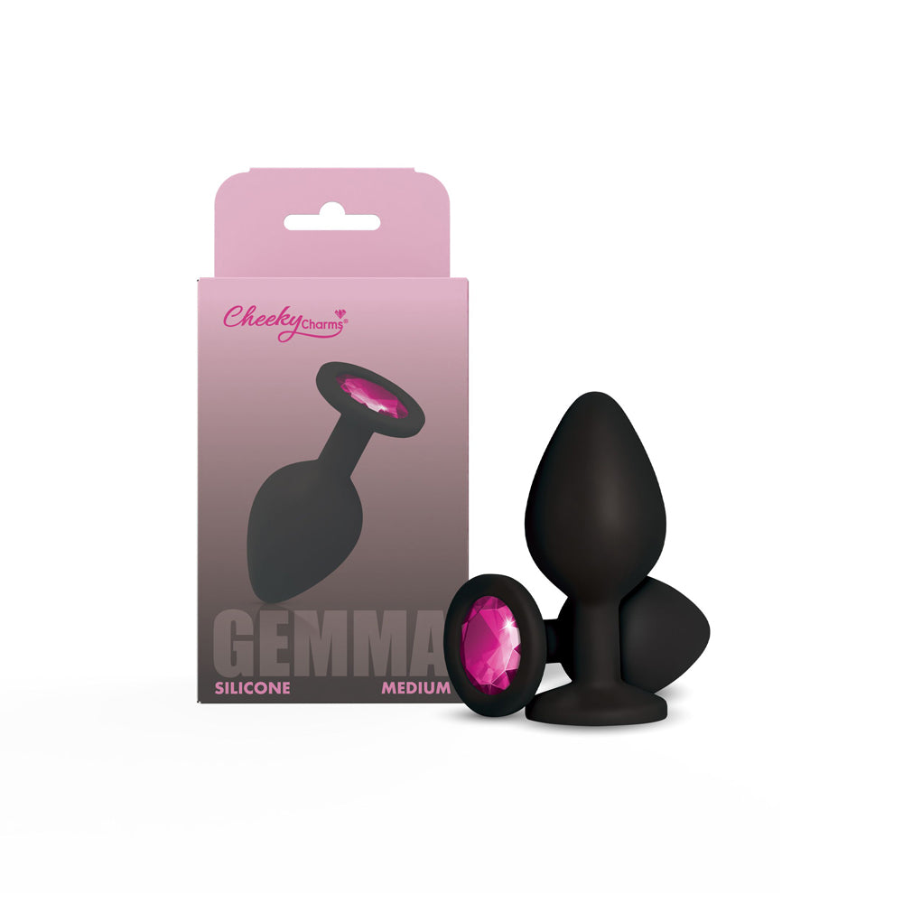 Gemma Pink Gem Black Silicone Plug - Medium