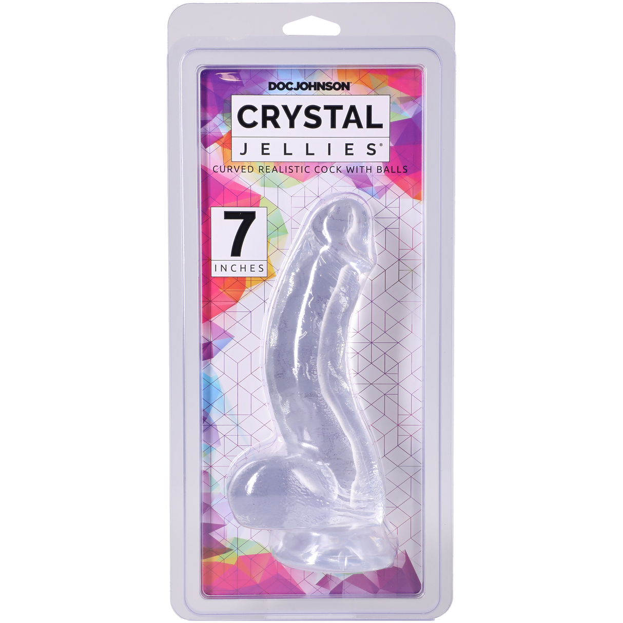 Doc Johnson Crystal Jellies Curved Realistic Dildo With Balls — 7 Inch Clear - DJ0288-34-CD