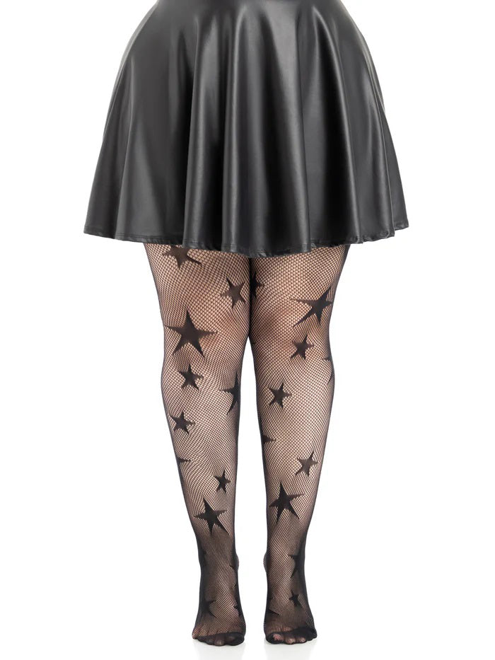 Leg Avenue Star Net Tights 1X–2X Black (93% Nylon, 7% Spandex) - LA-9916XBLK1X2