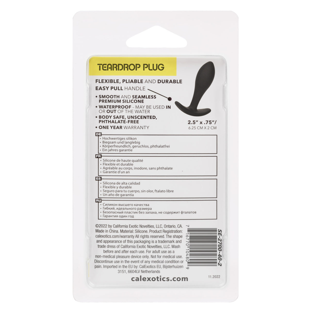 CalExotics Boundless Teardrop Anal Plug, Black — 2.5 in - SE2700402