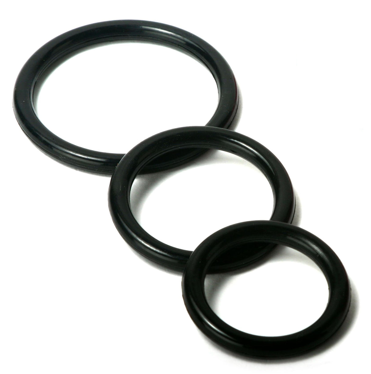 XR Brands Trinity Silicone Cock Ring Set — 3 Sizes, Black - TV-SP130-BLK
