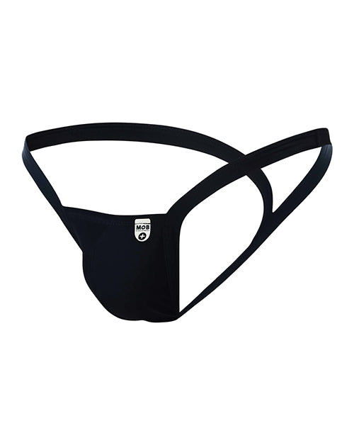 MaleBasics Y-Buns Thong — Black, Small (Waist 30–32 in)