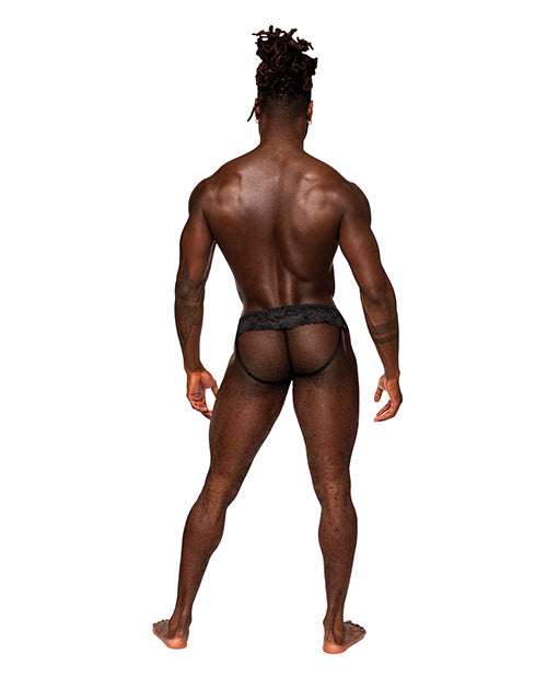 Male Power Sassy Lace Skirt Jock Lingerie — Black L/XL