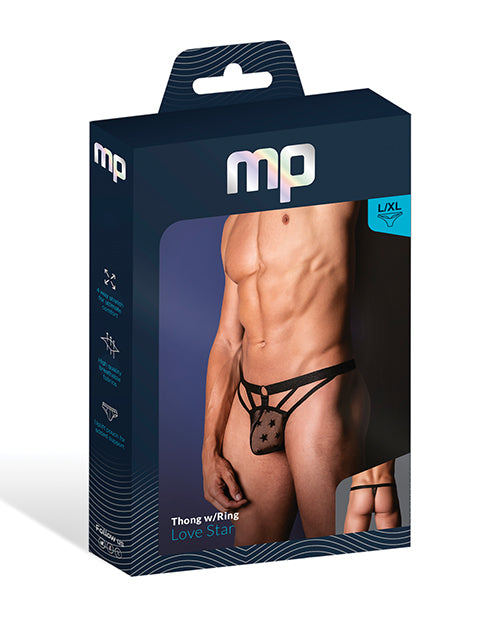 Love Star Thong w/Ring - Black L/XL by Male Power