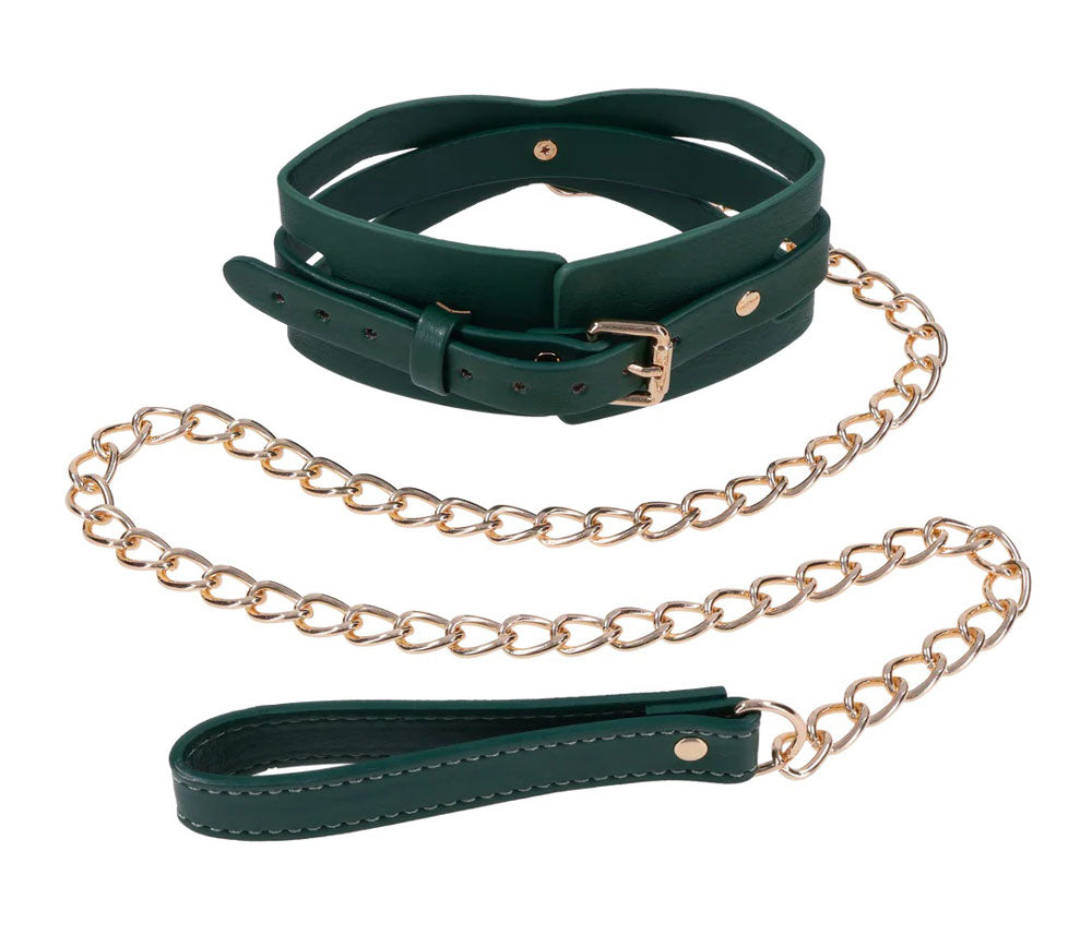 Sportsheets Indica Cutout Collar and 36in Chain Leash — Green - SS10216